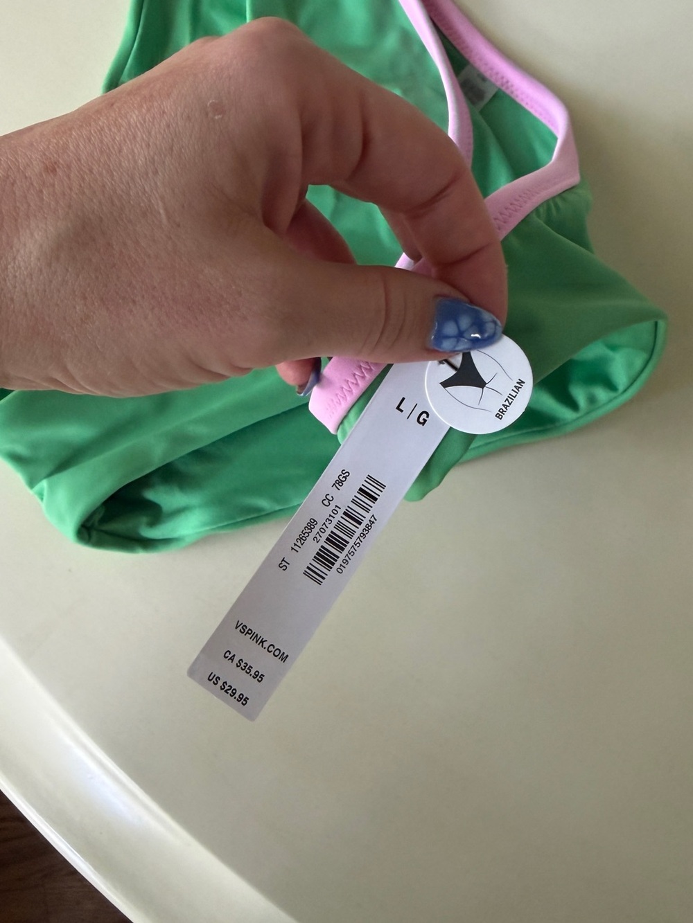 NWT PINK Victoria's Secret BRAZILIAN BIKINI BOTTOM in wild green - Picture 4 of 7
